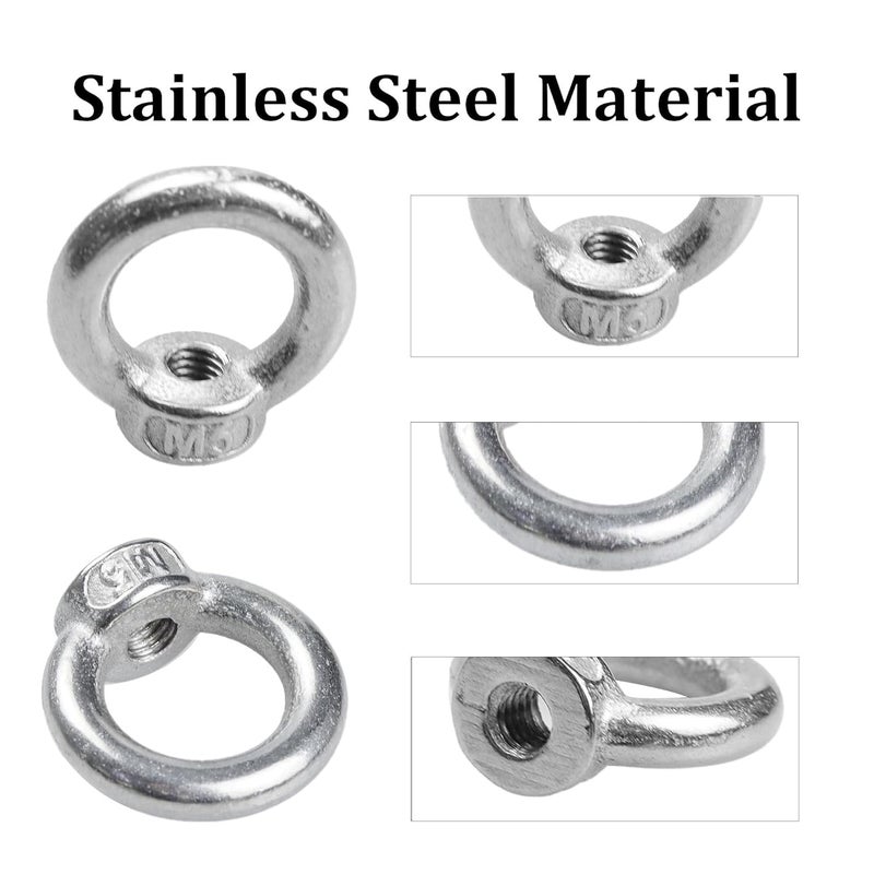 PDETVEO 10PCS M5 Lifting Eye Nuts, Stainless Steel Female Threaded Fastener, Ring Shaped Eye Bolts for Marine, Construction - Image 2